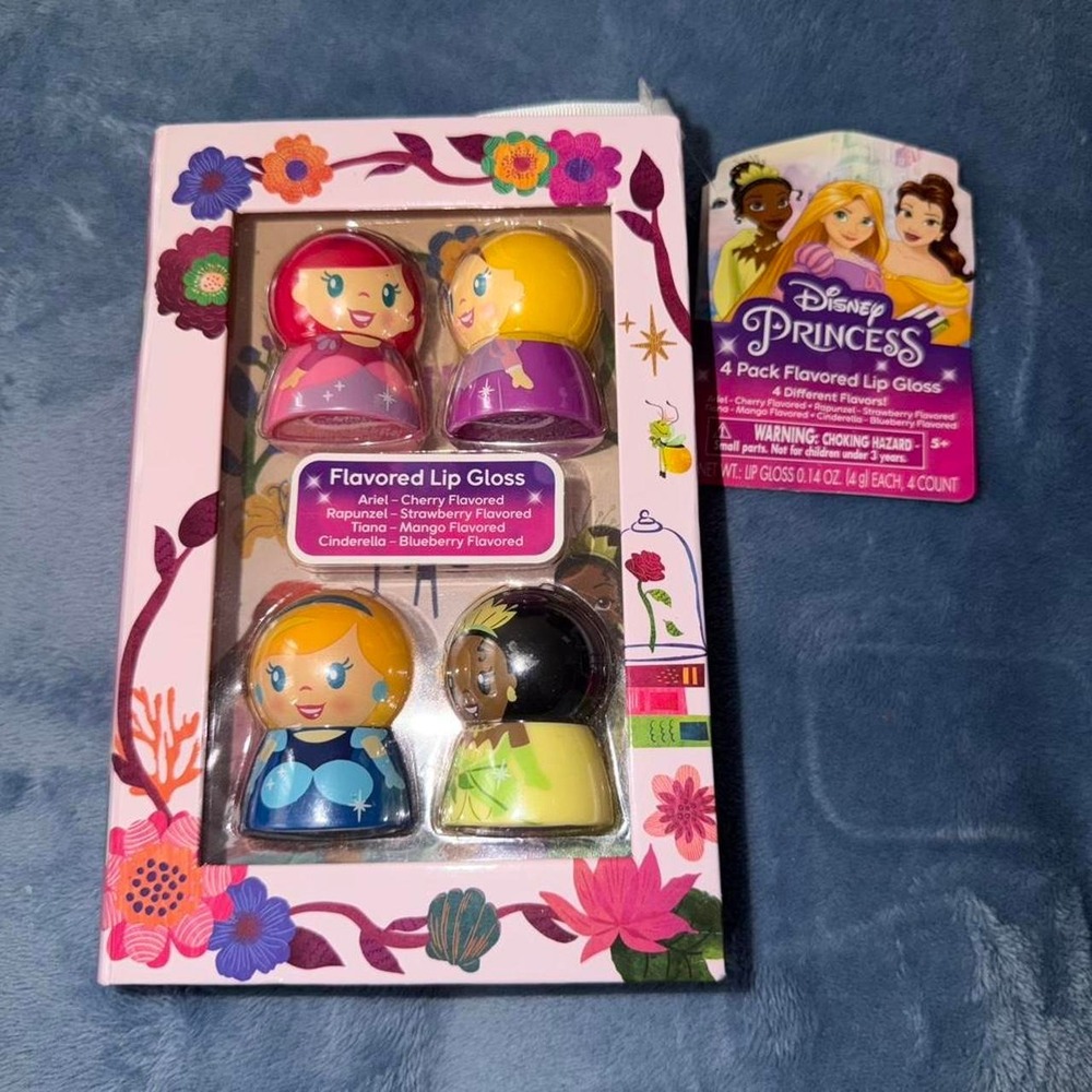 DISNEY Princess Flavor Lip Gloss Ariel-Cinderella-Tiana-Rapunzel, 4-Pack